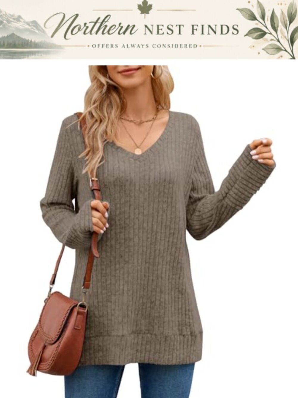 Women's V Neck Long Sleeve Tunic Sweatshirt Pullover Soft Stretch Casual Top